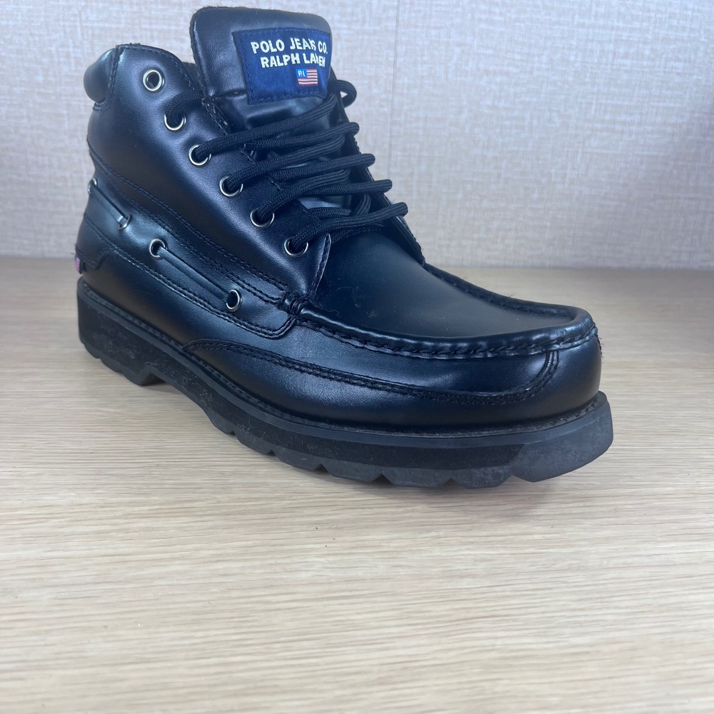Polo Jeans Co Ralph Lauren Leather Chukka Boots Black Lug Sole MocToe Men's10.5D